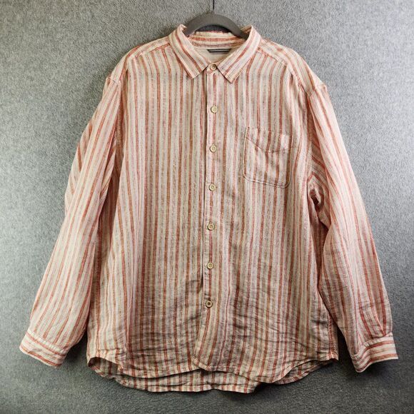 Tommy Bahama Other - Tommy Bahama Relax Shirt Mens XL Orange Striped Linen Long Sleeve Pocket